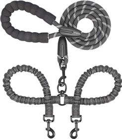 Dual Dog Leash; Double Dog Leash; 360 Swivel No Tangle Walking Leash; Shock Absorbing Bungee for Two Dogs (Color: PURPLE, size: length)
