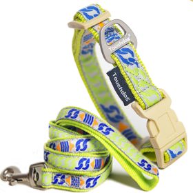 Touchdog 'Chain Printed' Tough Stitched Embroidered Collar and Leash (Color: YELLOW, size: small)